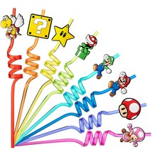 24Pcs Birthday Party Supplies Reusable Drinking Straws,8 Designs Party F... - $35.99