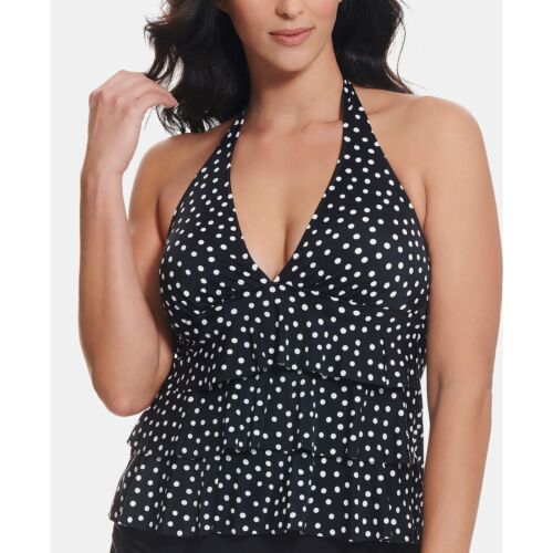 Primary image for Swim Solutions Womens Printed Halter Tankini Top Size 8 Color Black/White