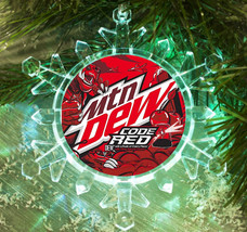 Mountain Mtn Dew Code Red Snowflake Blinking Lit Holiday Christmas Tree Ornament - £12.90 GBP