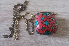 Basket Coral Mosaic Gemstone Pendant Necklace, Colorful Basket Necklace - £27.88 GBP