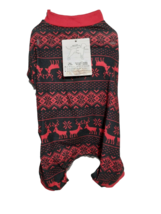 Pet Central Dog Pajamas, Pjs, Winter, Black with Red Moose &amp; Snowflakes, X-Small - £4.88 GBP