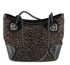 Retro 90s Black Leopard Print Polka Dot Leather Accent Shoulder Bag Buen... - $38.53