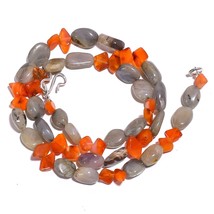Natural Labradorite Carnelian Gemstone Mix Shape Beads Necklace 17&quot; UB-5176 - £7.84 GBP