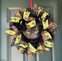 Halloween Wreath,  Halloween Cat Wreath, Black Cat Wreath,  Cat Wreath - $108.89
