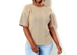 Laurie Felt Cotton Short Sleeve Sweater- Sand, 2X - £17.85 GBP