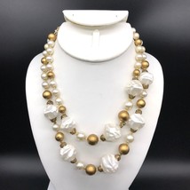 Vintage Japan Double Strand Choker, Chunky Faux Pearls Necklace with Satin Gold - £20.11 GBP