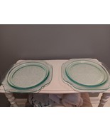 2 Vtg Indiana Glass Federal Madrid Recollection Teal Aqua Dinner Plates ... - $19.80