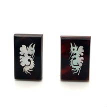 Vintage Sterling Sign T-AR Inlay MOP Carve Mythical Creature Rectangle Cufflinks - £39.55 GBP
