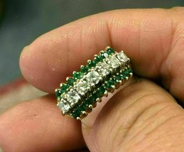 2Ct Round Cut Green Emerald Half Eternity Engagement Ring 14k Yellow Gold Finish - £123.42 GBP