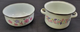 AP) Vintage GMI Floral Enamel Bowl and Round Pot with Handles - £11.66 GBP