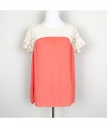 Anthropologie Maeve Top with Lace Detail Size Small Orange/Coral And Cream - $12.33