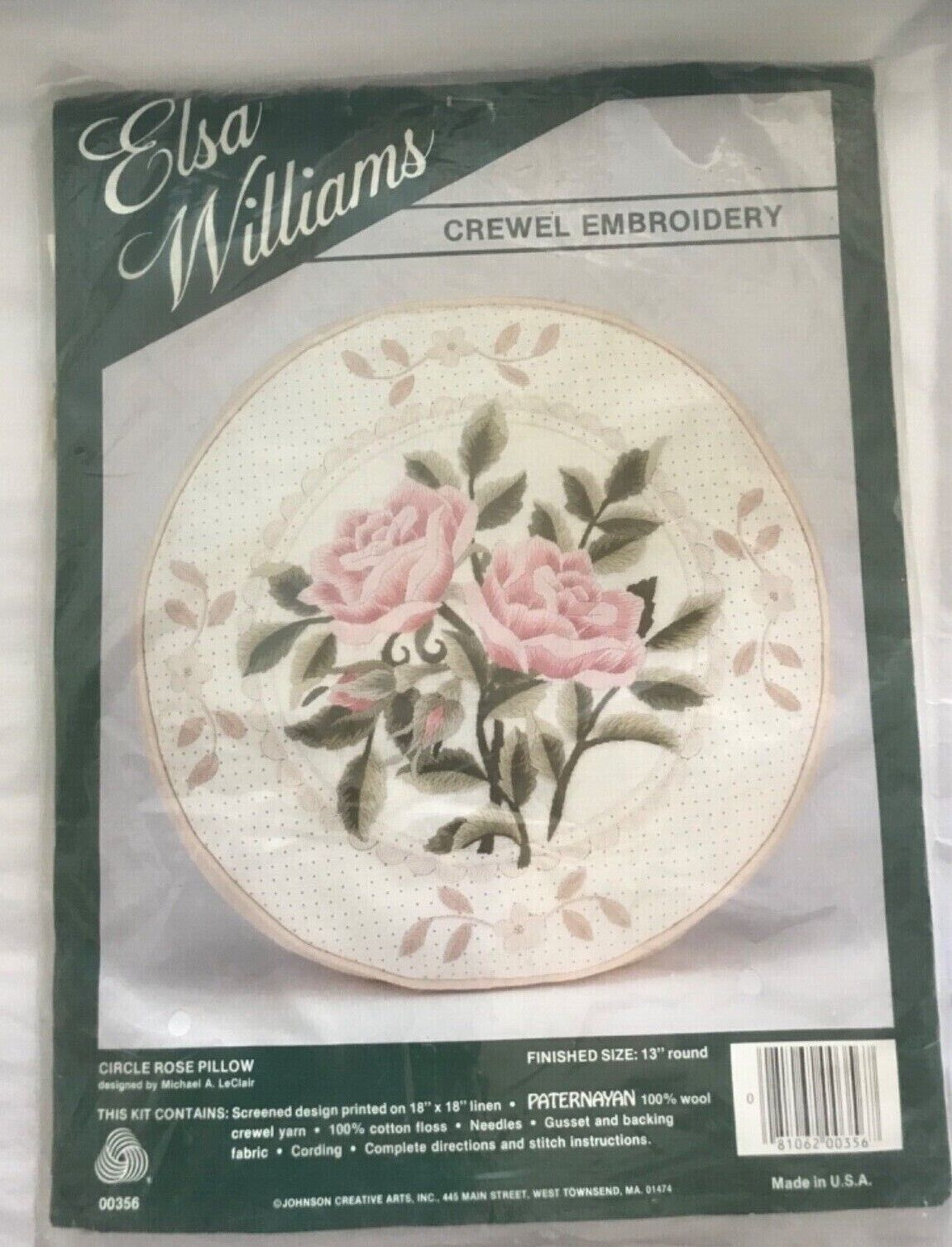 Primary image for Elsa Williams Crewel Embroidery Kit CIRCLE ROSE PILLOW 13'' round. READ!! please