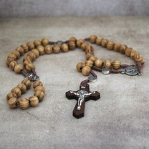 Handmade Olive Wood Rosary Beads 8-9mm Cross Necklace, Holy Land Smooth ... - £27.48 GBP