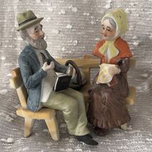 Bone China Figurine Older Couple On Bench Hand Painted Vintage - $22.34 CAD
