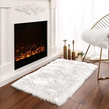 Latepis White Sheepskin Rug 2 X 3, Faux Fur Sheepskin Rug For Living, Rectangle. - £33.16 GBP