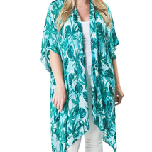 Kari Printed Lightweight Kimono Wrap Shawl Blue Green Tropical Palms Trees - £23.09 GBP