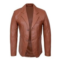 Herren-Blazer-Mantel aus braunem Leder, echtes Schaffell, klassische Jac... - £83.65 GBP