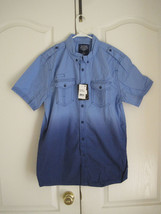New Royal Men Blue Tie Dyed Premium Cotton Short Sleeve Pocket Shirt Size L - £18.19 GBP