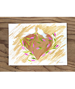 Acrylics Painted A7 Art Card Series Two Doves on Golden Heart with Pink Flowers  - $15.50