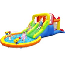 Inflatable Bounce House With Dual Water Slides &amp; Large Splash Pool, Water Park W - £393.35 GBP