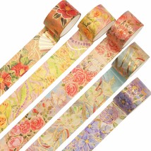 Blooming Washi Tape Set Gold Foil Masking Tape Peony Wide Decorative For... - $19.99