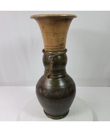 Vintage Tribal Etched Ceramic Vase LARGE Green Tan Earth Tones 18 Inch Tall - $818.40 MXN