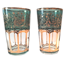 2 Moroccan Juice Tea Glasses Missary Paris Green and Gold Paisley - £29.20 GBP
