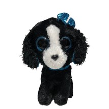 TY Beanie Boo 6&quot; plush TRACEY BLACK DOG with blue bow TYSILK nice cute s... - $8.49