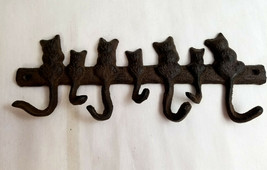7 Kitty Cats Kitten Cast Iron Wall Hanger Hook Rack Decorative Black 10&quot; - £20.00 GBP