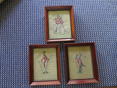 Primary image for TRIO of Vtg. LADY & THE MEN IN HER LIFE Framed Needlepoint - 7.25" x 9.25" ea.