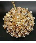 Vintage 1970s Hand Made Gold Push Pin Sequined Jeweled Beaded Satin Orna... - $47.97
