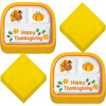 HOME &amp; HOOPLA Thanksgiving Fun Sectioned Paper Dinner Plates and Beverage Napkin - £18.08 GBP