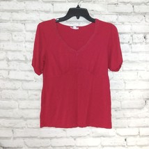 Charter Club Women&#39;s Small S Solid Red Short Sleeve V-Neck Crochet Blouse Top - £12.75 GBP