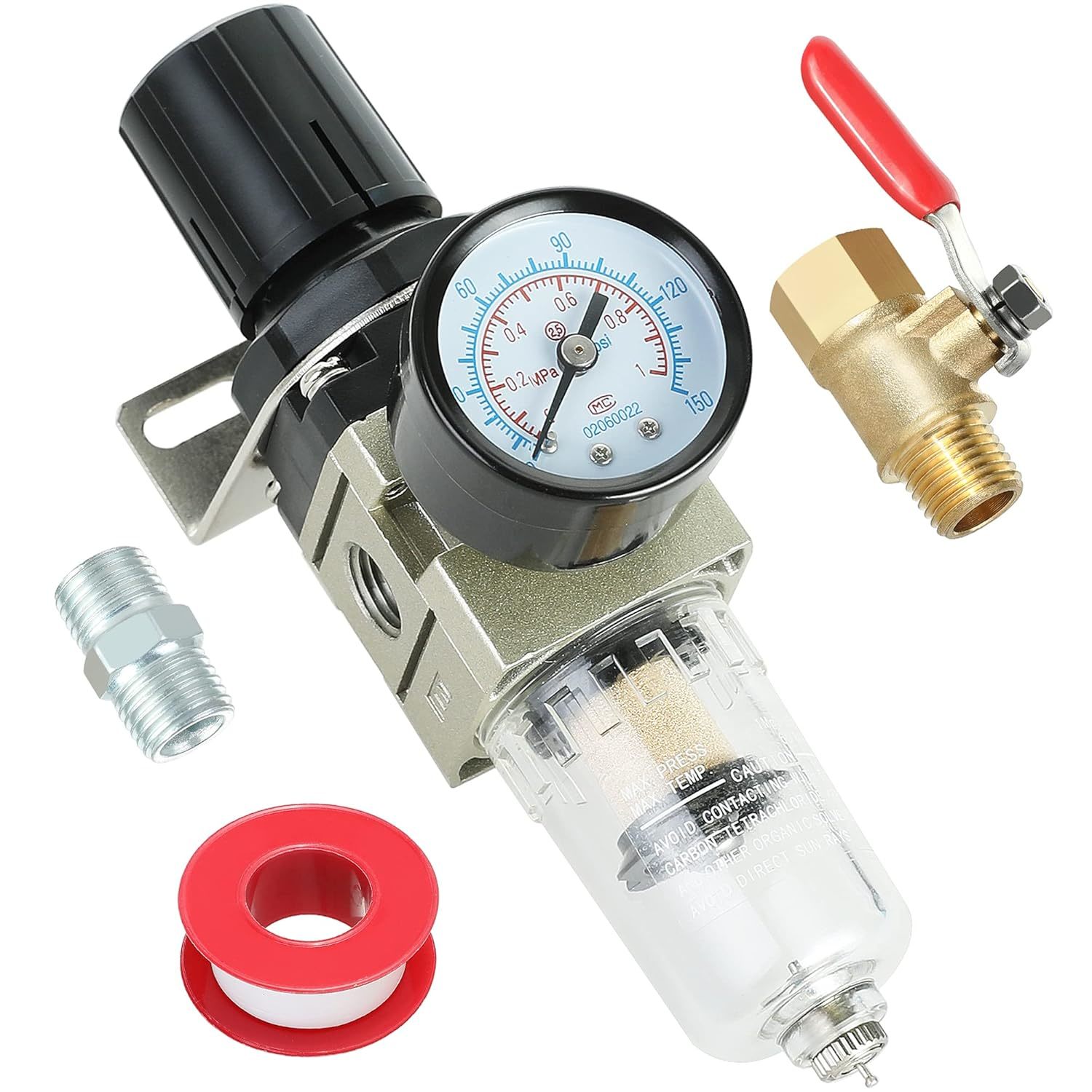 Hromee 1/4 Inch Air Compressor Filter Regulator Combo, Water Oil Separat... - $25.83
