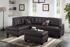 Bursa 3 Piece Sectional Sofa with Ottoman Covers in Espresso Faux leather - £792.22 GBP