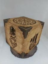 Handmade engraved wooden jewellery box with Viking Vegvisir Pagan Ship Wolf Axe - £32.31 GBP