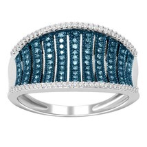 S925 Sterling Silver 0.33CT TW Blue and White Diamond Women&#39;s Fashion Ring - £160.84 GBP