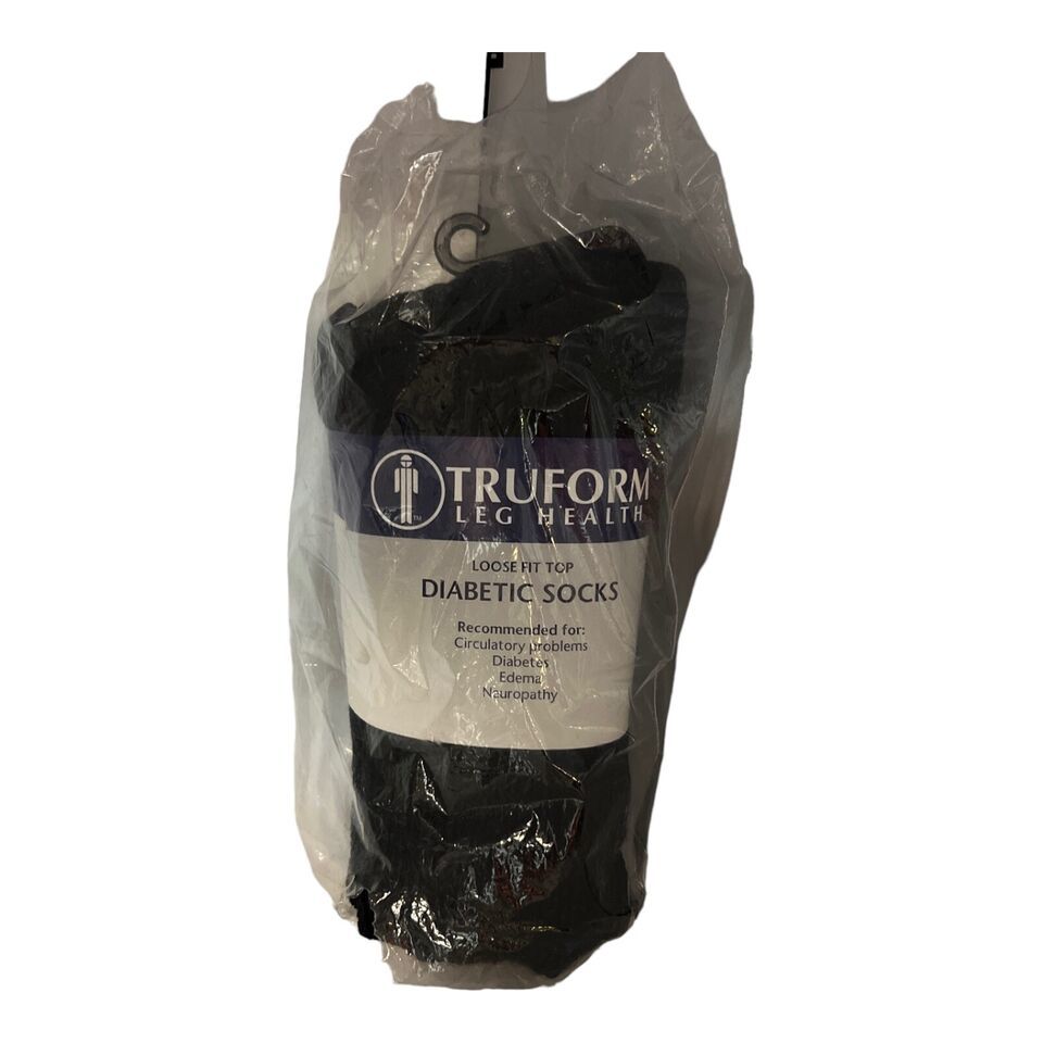 Truform Mens M Diabetic Socks Loose Fit Pack of 3 Black 1918BL-M - $10.57