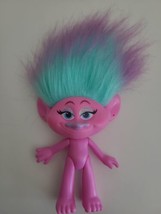 Hasbro DWA Trolls Movie Satin Pink Troll Doll 5.5&quot; Teal &amp; Purple Hair 2015 - £4.30 GBP