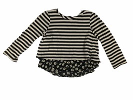 Striped Floral Blouse - Layered - Girl&#39;s Size S (7-8) - Black/White - 3/4 Sleeve - £7.12 GBP