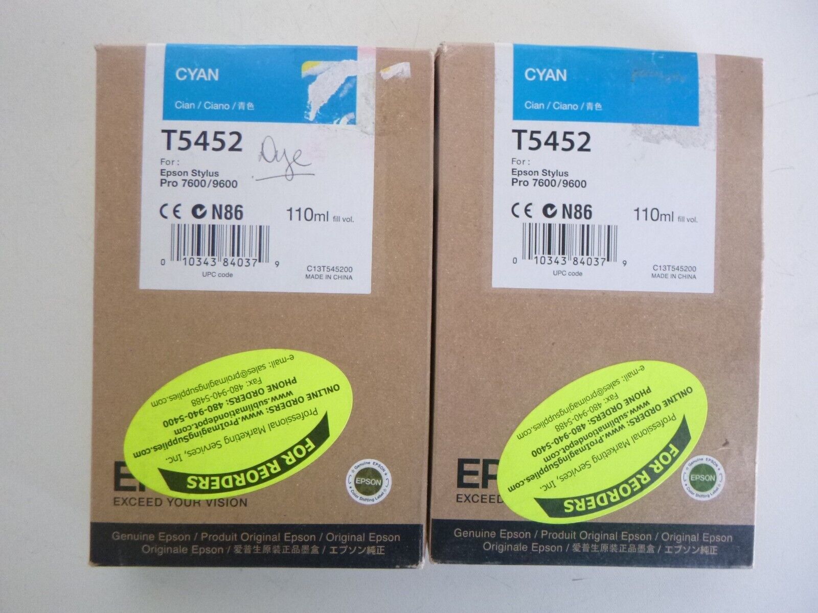 New Genuine Epson T5452 110ml Cyan Ink C13T545200 Lot of 2 Exp. 2015 - $28.08