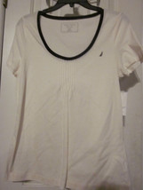 NWOT - NAUTICA Adult Size L Cream Short Sleeve Sleepwear Top with Navy Accents - £18.87 GBP