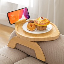 Bamboo Sofa Tray Table Clip On Side Table Couch Arm With 360° Rotating P... - $44.92