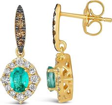 3 Ct Oval Cut Green Emerald Drop &amp; Dangle Earrings 14K Yellow Gold Finish - £71.92 GBP