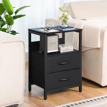 Modern Nightstand End Side Table 2 Drawer Bedside Table with Charging Station - £56.08 GBP