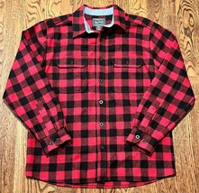 Woolrich Button Up Shirt Mens Large Black Red Buffalo Plaid Flannel Wool - $52.35