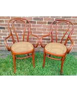 Thonet Style Redwood Bentwood Arm Chairs Pair w/Cane Seats Cafe Bistro V... - $543.30 CAD