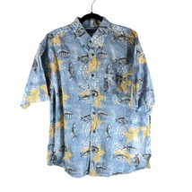 Puritan Mens Hawaiian Aloha Shirt Fish Floral Cotton Blue Yellow L - £9.94 GBP