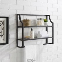 Crosley Aimee Wall Shelf Black Towel Bar Tempered Glass Steel Frame 24&quot;Lx6&quot;Dx19&quot; - £112.12 GBP