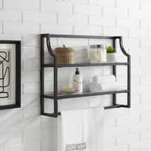 Crosley Aimee Wall Shelf Black Towel Bar Tempered Glass Steel Frame 24&quot;L... - £114.17 GBP